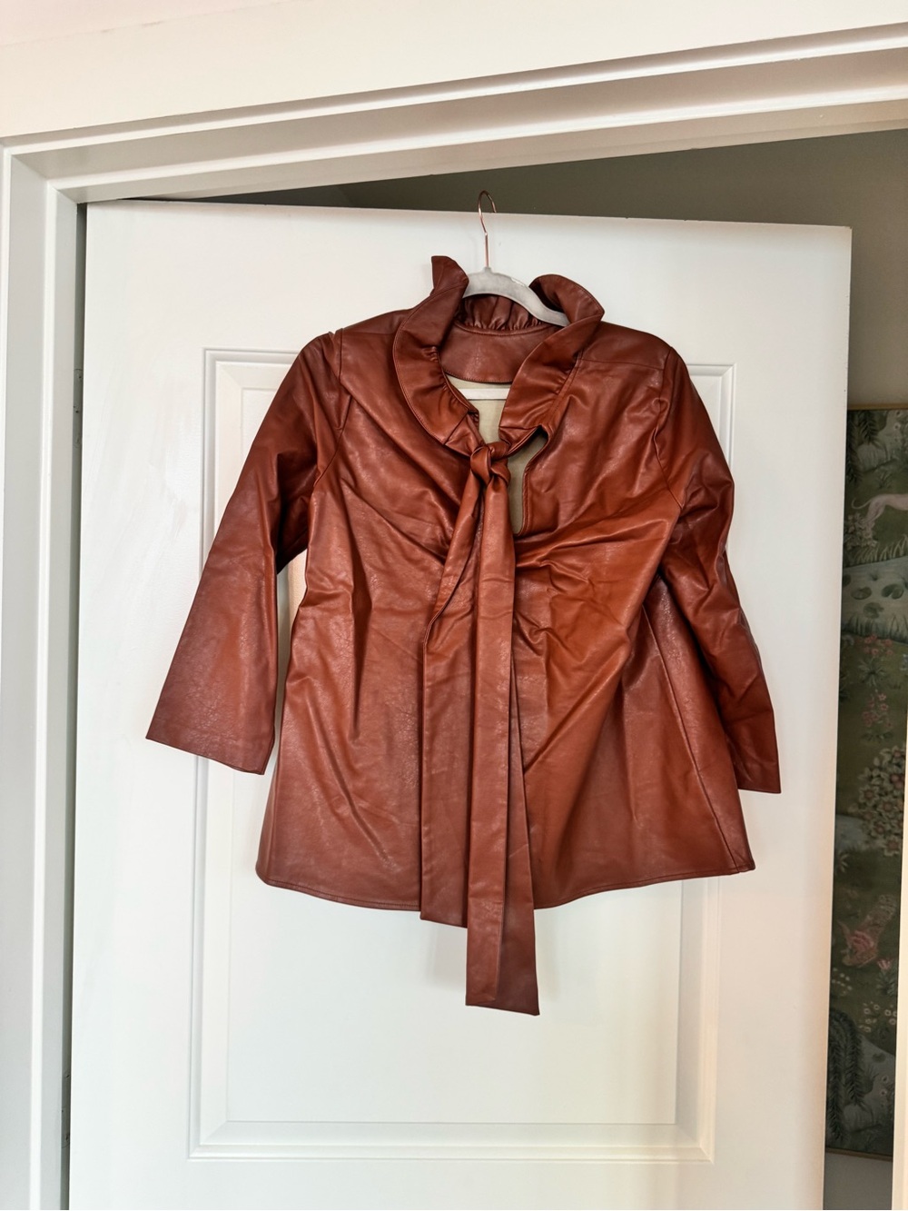 Tuckernuck Cognac Brown Faux Leather Faye Blouse - Picture 7 of 8
